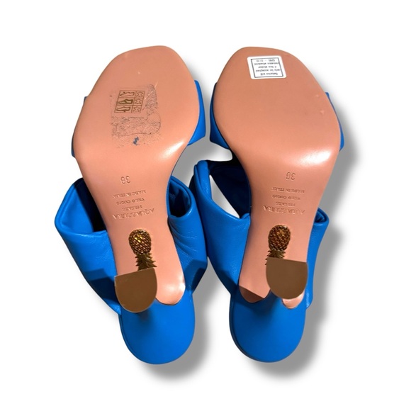 Aquazzura Twist Leather Slip On Blue Mule Sandals Heels Sz EU 38‎ / US 8 - Picture 5 of 8